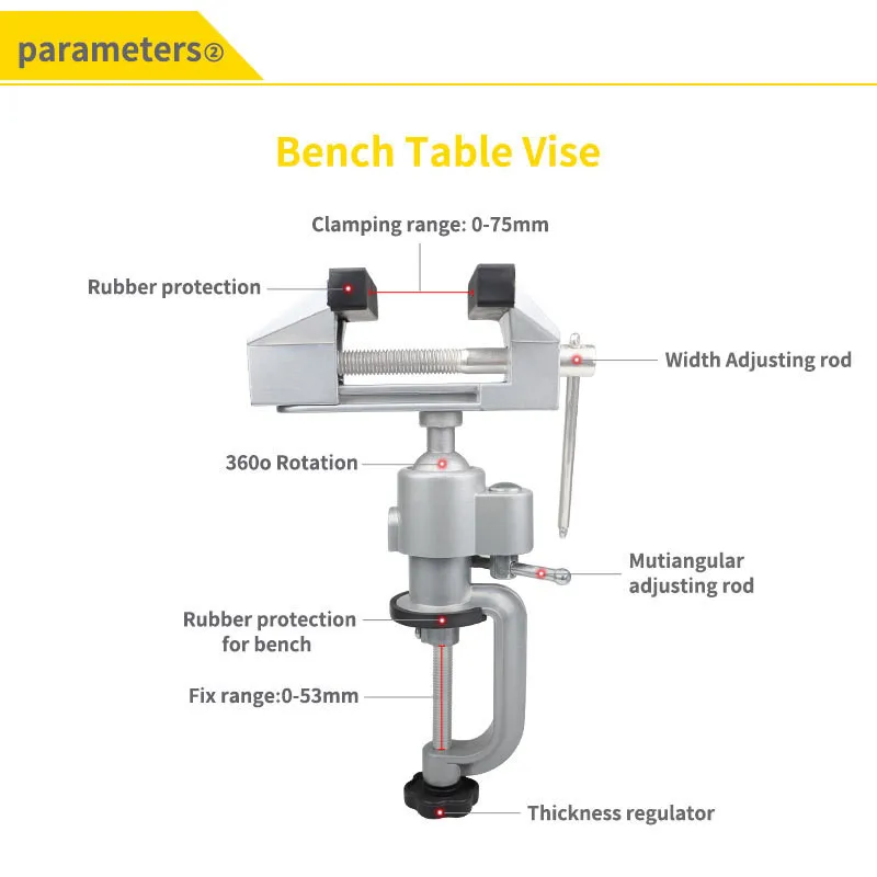 MOYOTEC Aluminum Alloy Bench-vise 360 Rotatable Universal Vise Table Clamp Household Tools Woodworking Tools Hardware Tools
MOYOTEC Aluminum Alloy Bench-vise 360 Rotatable Universal Vise Table Clamp Household Tools Woodworking Tools Hardware Tools
