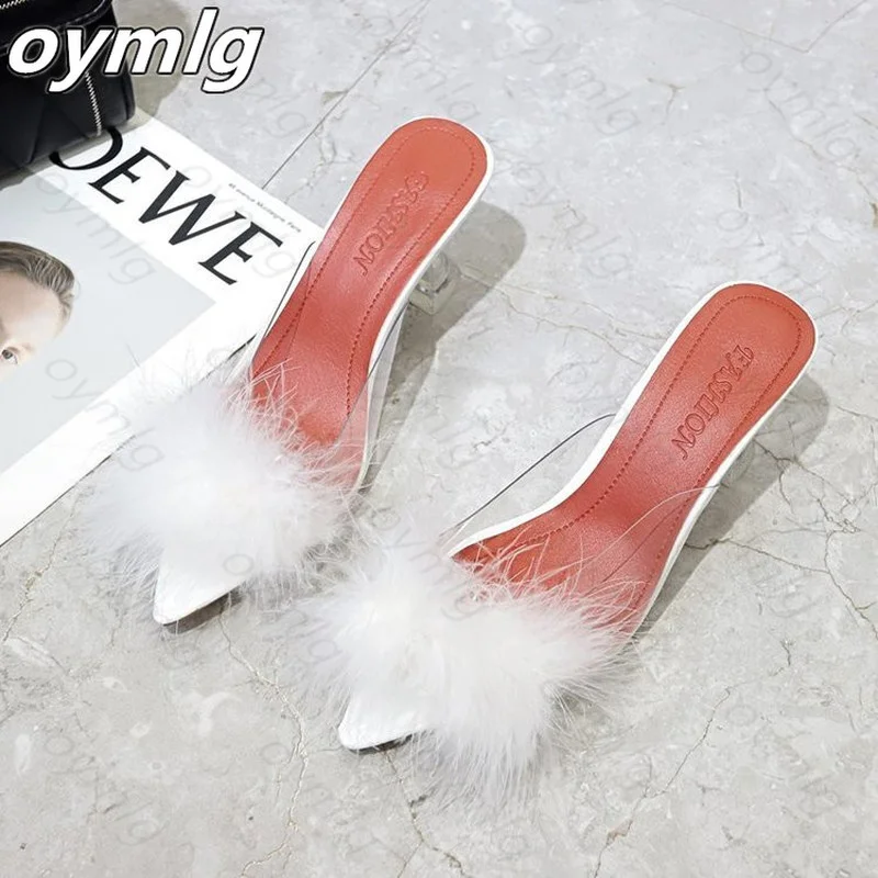 New Summer Pumps Women Shoes Sandals PVC Transparent Feather Crystal High Heels Fur Pointed Toe Mules Slides Furry Slippers
New Summer Pumps Women Shoes Sandals PVC Transparent Feather Crystal High Heels Fur Pointed Toe Mules Slides Furry Slippers