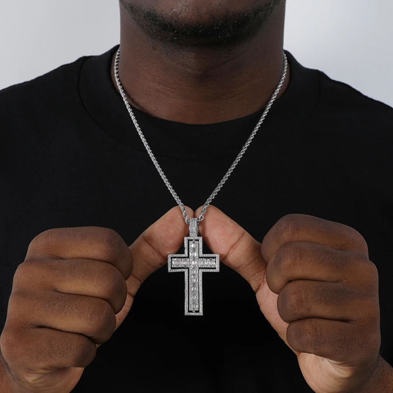 DRIP ICE Rotatable Baguette Cross Hip Hop Iced Out Cubic Zirconia Necklaces Pendant Men Tennis Chain Jewelry With Solid Back 
DRIP ICE Rotatable Baguette Cross Hip Hop Iced Out Cubic Zirconia Necklaces Pendant Men Tennis Chain Jewelry With Solid Back