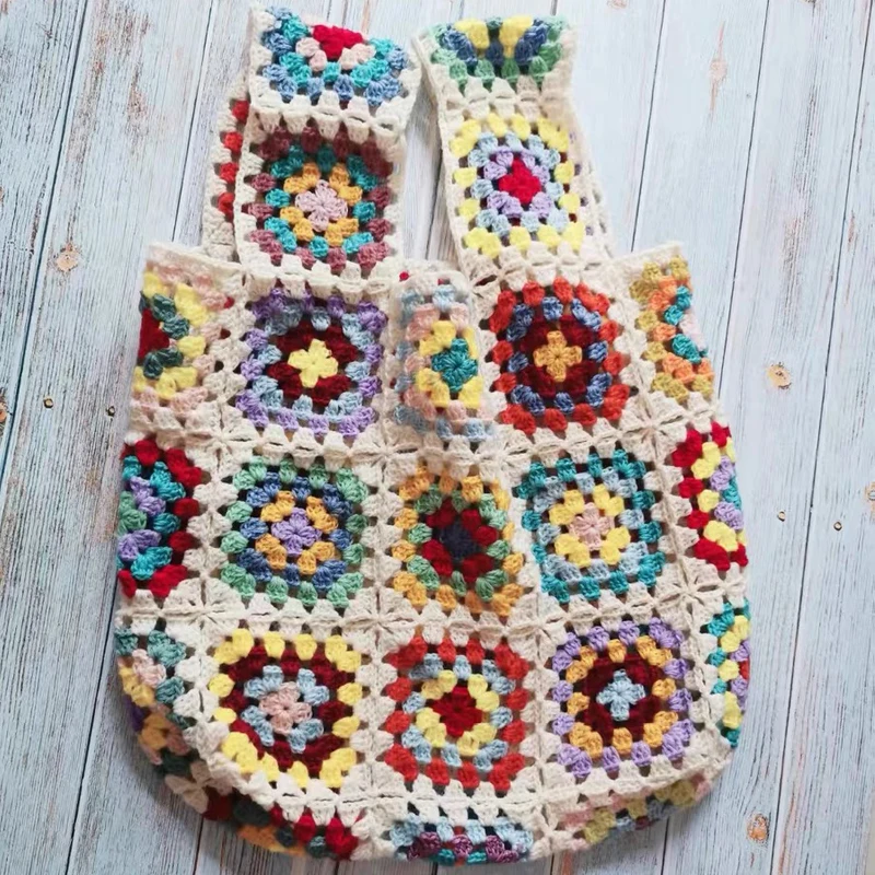 Granny Square Crochet Bag Handmade Vintage Retro Colorful Boho Bag Summer Tote Bags Soft Handbag
Granny Square Crochet Bag Handmade Vintage Retro Colorful Boho Bag Summer Tote Bags Soft Handbag