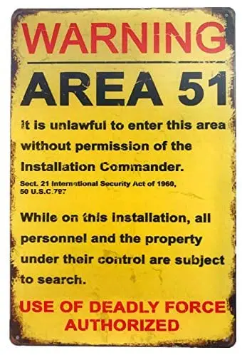 Area 51 Unlawful Enter Iron Metal Plate Tin Sign Vintage Retro Wall Bar Chic Decor 12x8 inch
Area 51 Unlawful Enter Iron Metal Plate Tin Sign Vintage Retro Wall Bar Chic Decor 12x8 inch