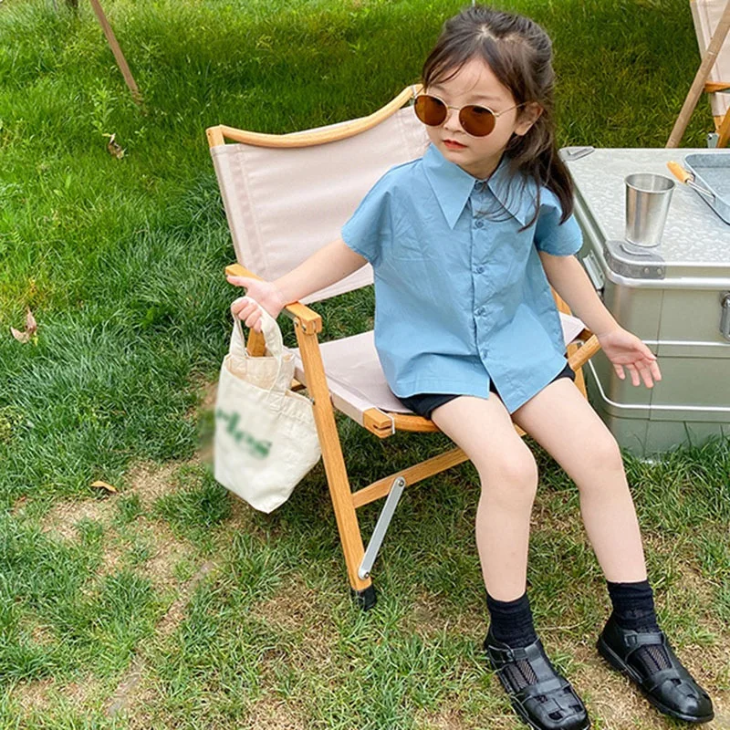 Girls' New Style Child With Taste Back Be Careful Lapel High-quality Cotton Casual Blue Collar Short Sleeve Shirt Summer New
Girls' New Style Child With Taste Back Be Careful Lapel High-quality Cotton Casual Blue Collar Short Sleeve Shirt Summer New