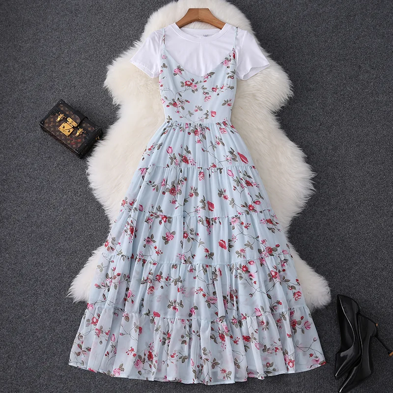 2020 Summer Women's Clothing New Chiffon Floral Dress Two-Piece Artistic Fairy Temperament Suspender Dress Medieval Skirt
2020 Summer Women's Clothing New Chiffon Floral Dress Two-Piece Artistic Fairy Temperament Suspender Dress Medieval Skirt