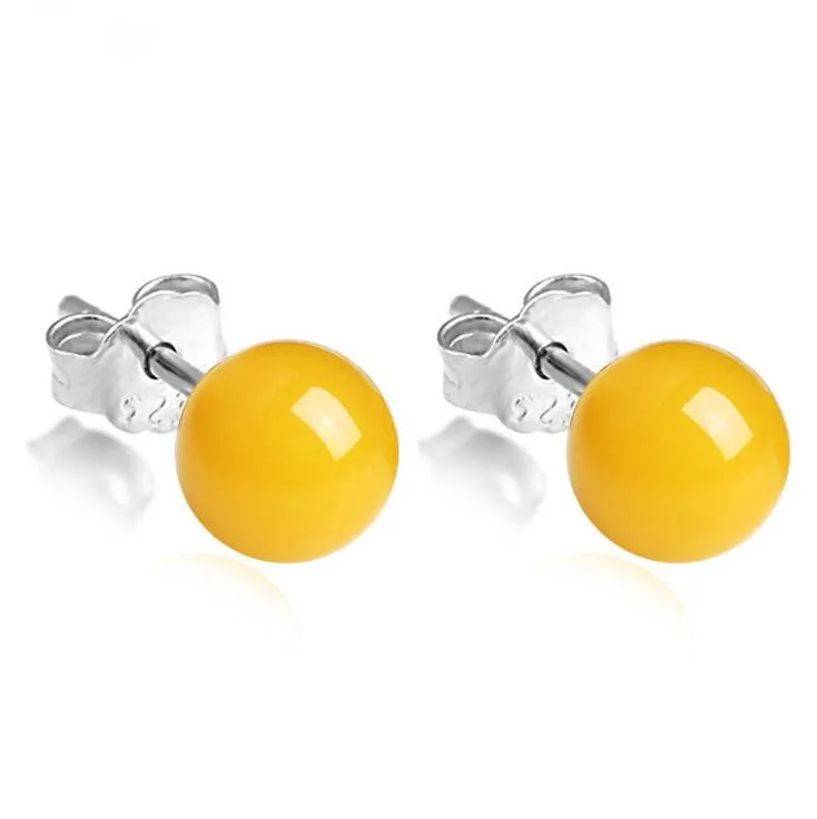 925 Sterling Silver Amber Beads Stud Earrings for Women Simple Style Lady Gift Prevent Allergy Sterling-silver-jewelry 6MM
925 Sterling Silver Amber Beads Stud Earrings for Women Simple Style Lady Gift Prevent Allergy Sterling-silver-jewelry 6MM