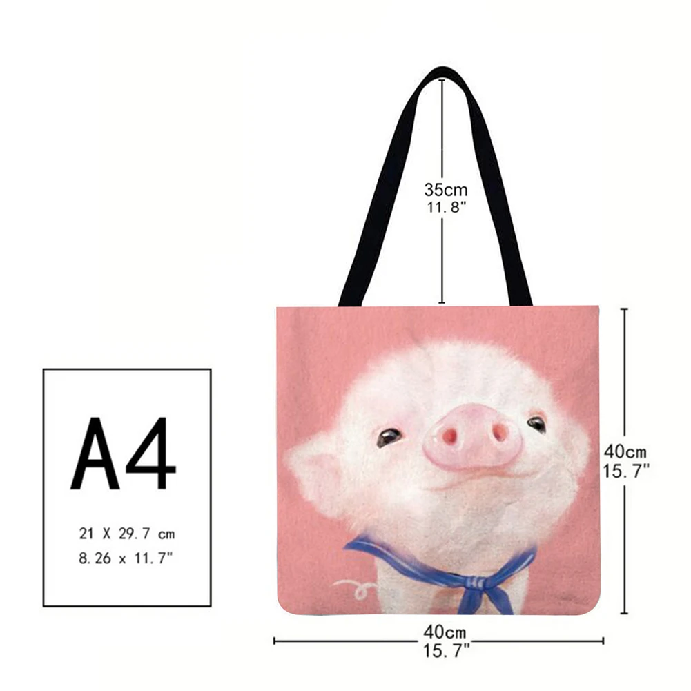 Cute Pink Pig Linen Shopping Bags For Women Cheap Shoulder Bag Ulzzang Harajuku Shopper Tote Ladies Reusable Hand New | Багаж и сумки