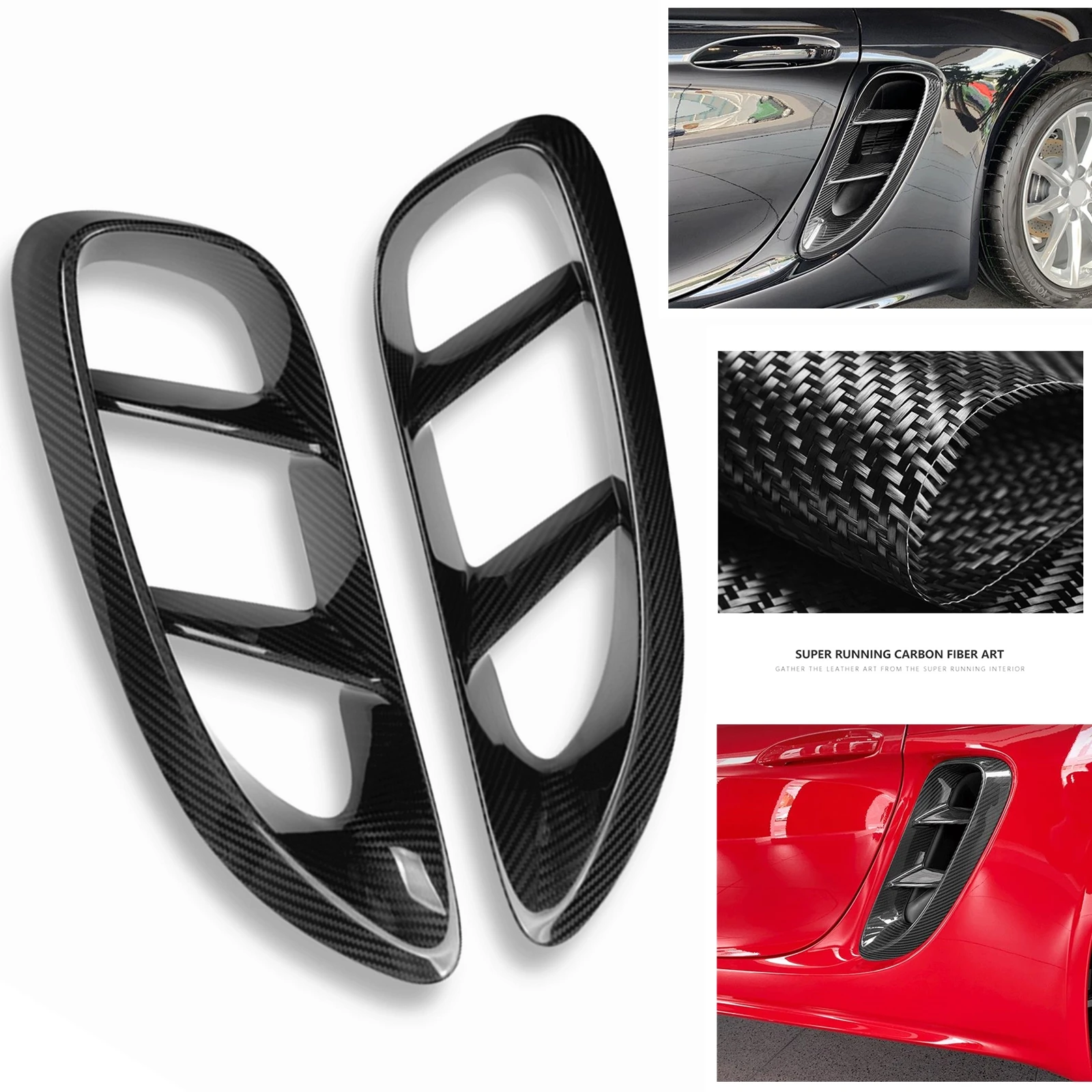 

For Porsche 718 Boxster Cayman 2016-2018 Carbon Fiber Fender Outlet Frame Grille Car Bumper Side Air Vent Trim Duct Flow Cover