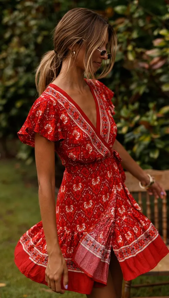 Women Short Sleeve Wrap Boho Floral Mini Dress Ladies Summer Sundress Holiday V neck Short Sleeve Print Dress 9 Colors
Women Short Sleeve Wrap Boho Floral Mini Dress Ladies Summer Sundress Holiday V neck Short Sleeve Print Dress 9 Colors