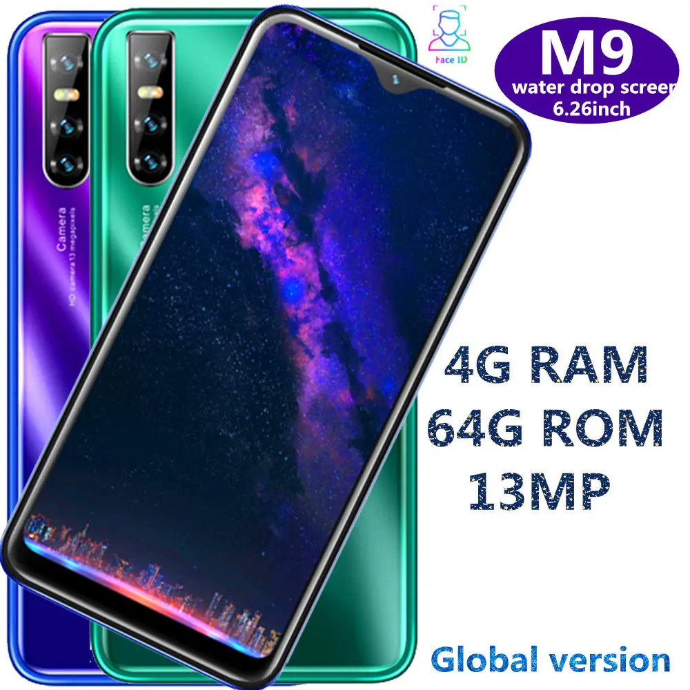 M9 Global version quad core Water drop screen smartphones 4GRAM 64GROM 13MP 6.26" face ID unlocked celular Android mobile phones
M9 Global version quad core Water drop screen smartphones 4GRAM 64GROM 13MP 6.26" face ID unlocked celular Android mobile phones