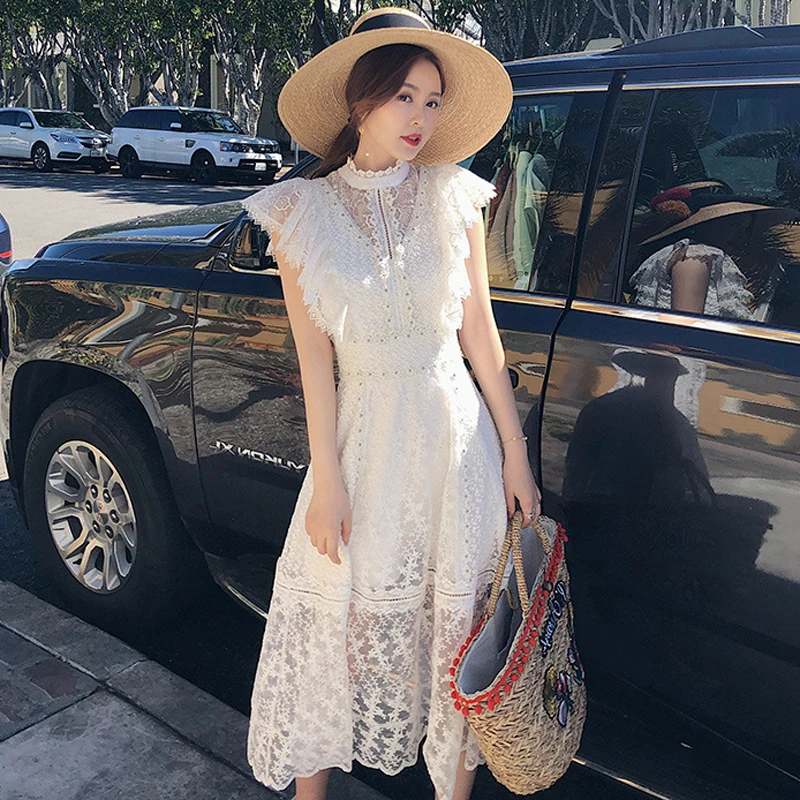 Runway Desinger Dress Women Flower Embroidery Pearls Lotus Leaf Collar Long Dress Hollow Out Lace Summer Leisure Party Dresses
Runway Desinger Dress Women Flower Embroidery Pearls Lotus Leaf Collar Long Dress Hollow Out Lace Summer Leisure Party Dresses