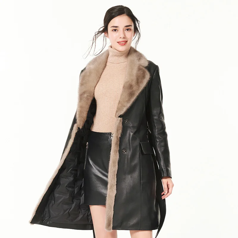 Кожа натуральным кроличьим мехом Куртка 2020 зимнее пальто для женщин норки