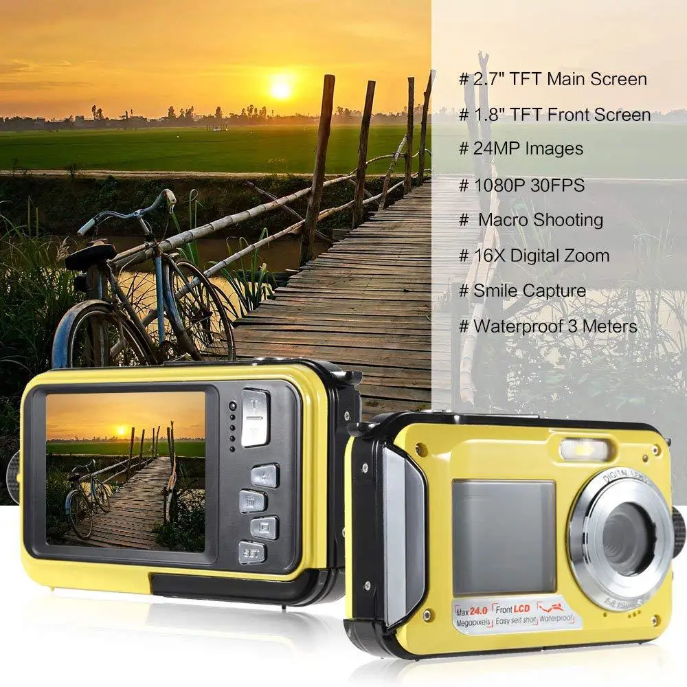Full HD Waterproof Digital Camera Underwater Camera 24 MP Video Recorder Selfie Dual Screen DV Recording Camera R20
Full HD Waterproof Digital Camera Underwater Camera 24 MP Video Recorder Selfie Dual Screen DV Recording Camera R20