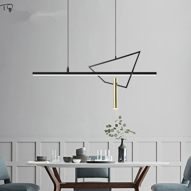 Nordic Modern Minimalist Long Strip Led Pendant Light Creative Geometry Simple Hanging Lamp Dining Room Living Studio Cafe | Лампы и
