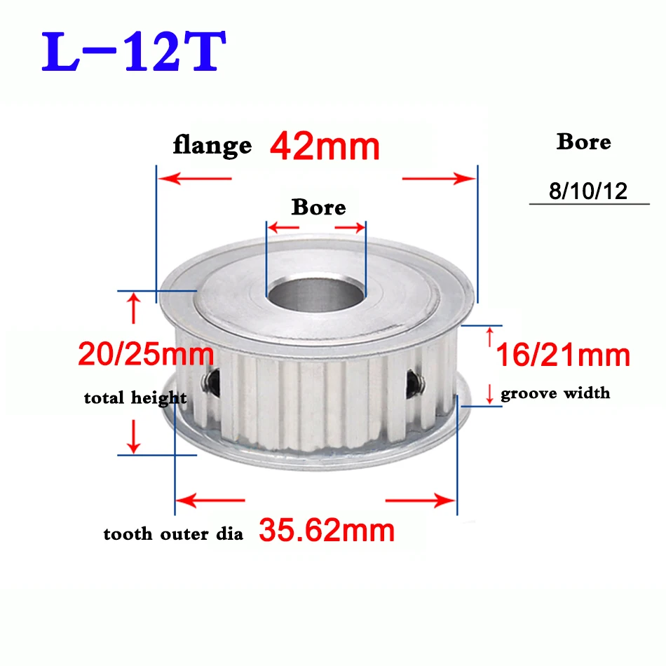 1Pcs 12 Tooth To 16 Tooth Timing Belt Pulley L Type Synchronous Wheel Width 16mm 21mm Bore 8/10/12mm
1Pcs 12 Tooth To 16 Tooth Timing Belt Pulley L Type Synchronous Wheel Width 16mm 21mm Bore 8/10/12mm
