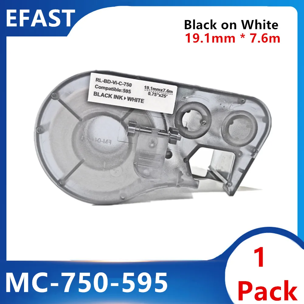 

1 Pack MC 750 595 Vinyl Label Ribbon Black On white For BMP-41 BMP-51 BMP-53 PC Linked Printer 19.1mm * 7.6m