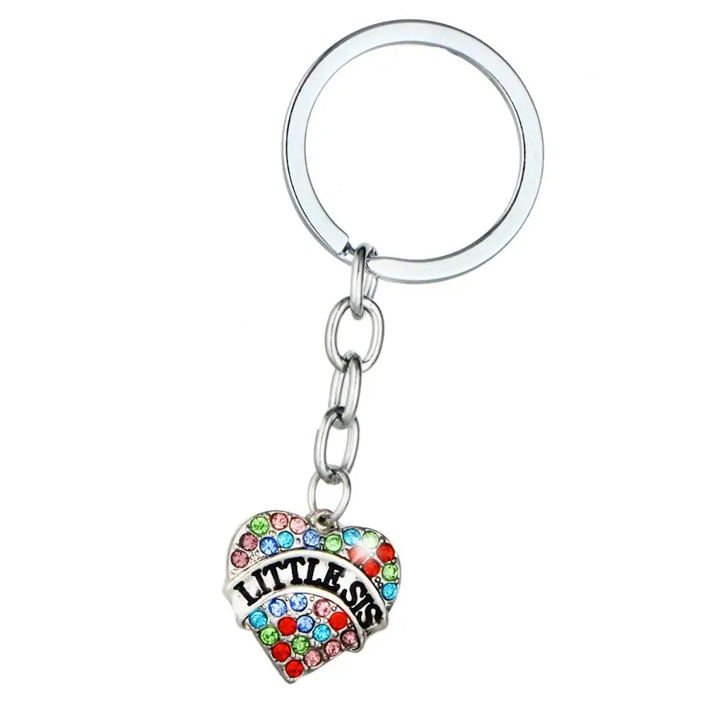 

36PC Little Sis Keyrings Colorful Crystal Rhinestone Heart Charm Pendant Keychains Family Sister Best Friends Christmas Gift Hot
