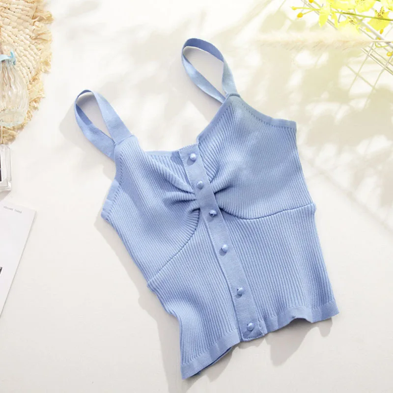 Women tops V-Neck Button Up Knitted Crop Tops Women Tops Pleated Spaghetti Summer Camis For Women Clothing
Women tops V-Neck Button Up Knitted Crop Tops Women Tops Pleated Spaghetti Summer Camis For Women Clothing