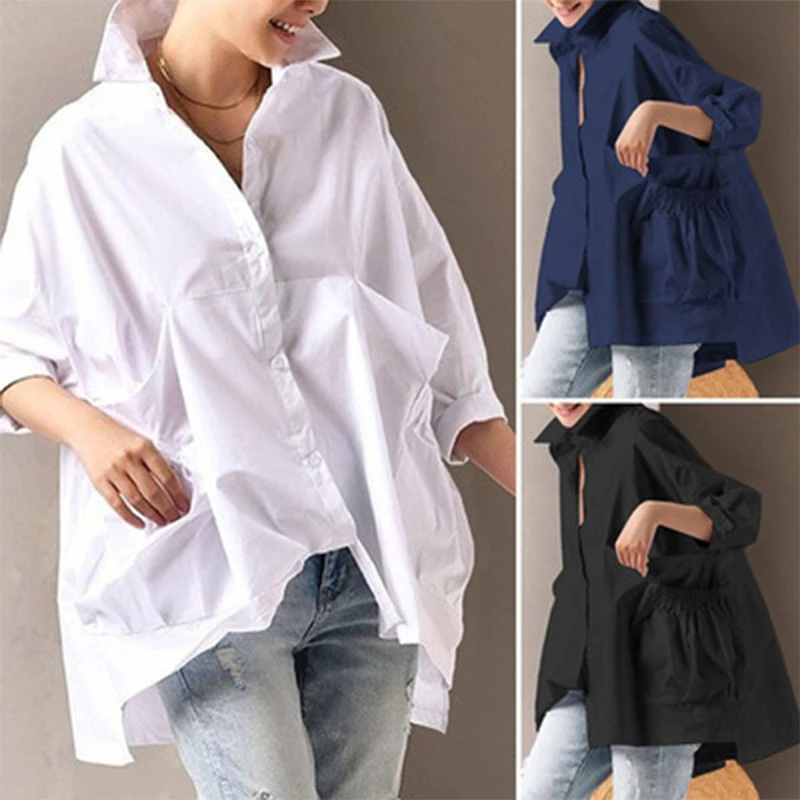 

Office Shirts 2021 Casual Turn Down Neck Long Sleeve Solid Blouses Elegant Tops Women Autumn Bohemian Blusas zarina Tops zanzea
