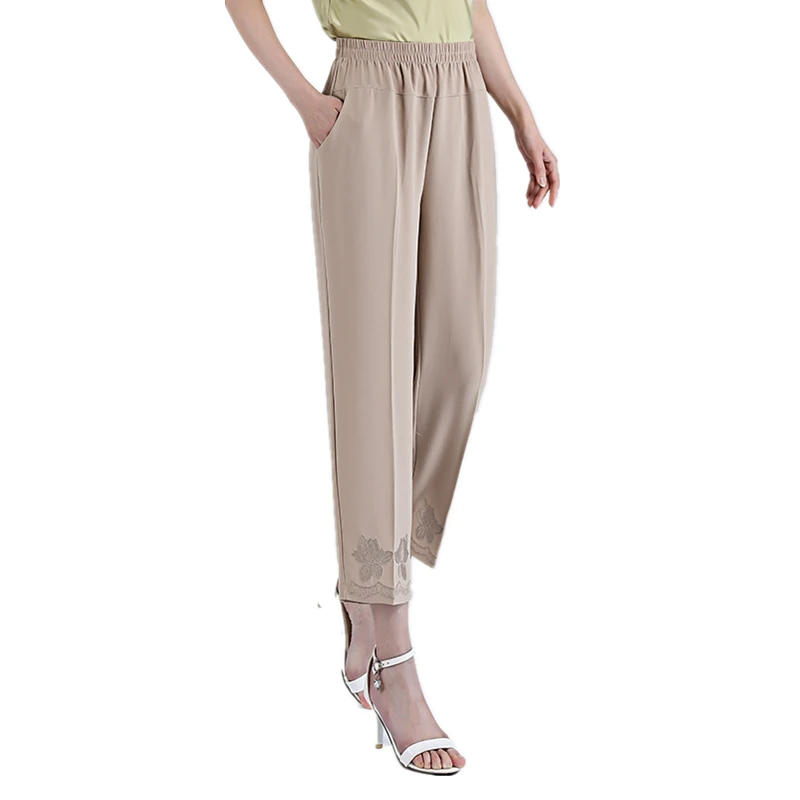 Women's Straight Pants Summer High Waist Plus Size Loose Office Lady Chiffon embroidery Trousers Female Ankle-Length Pants
Women's Straight Pants Summer High Waist Plus Size Loose Office Lady Chiffon embroidery Trousers Female Ankle-Length Pants