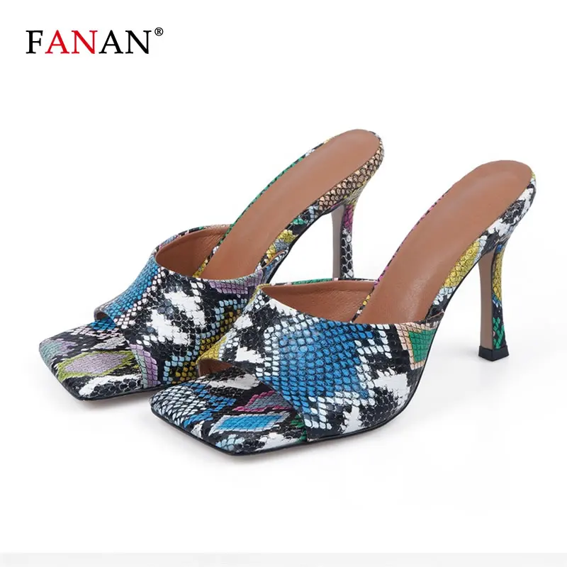 FANAN New Sexy Snake Print Square Open Toe High Heel Slippers Summer Fashion Slip On Thin Heels Slides Women Mules Party Shoes
FANAN New Sexy Snake Print Square Open Toe High Heel Slippers Summer Fashion Slip On Thin Heels Slides Women Mules Party Shoes