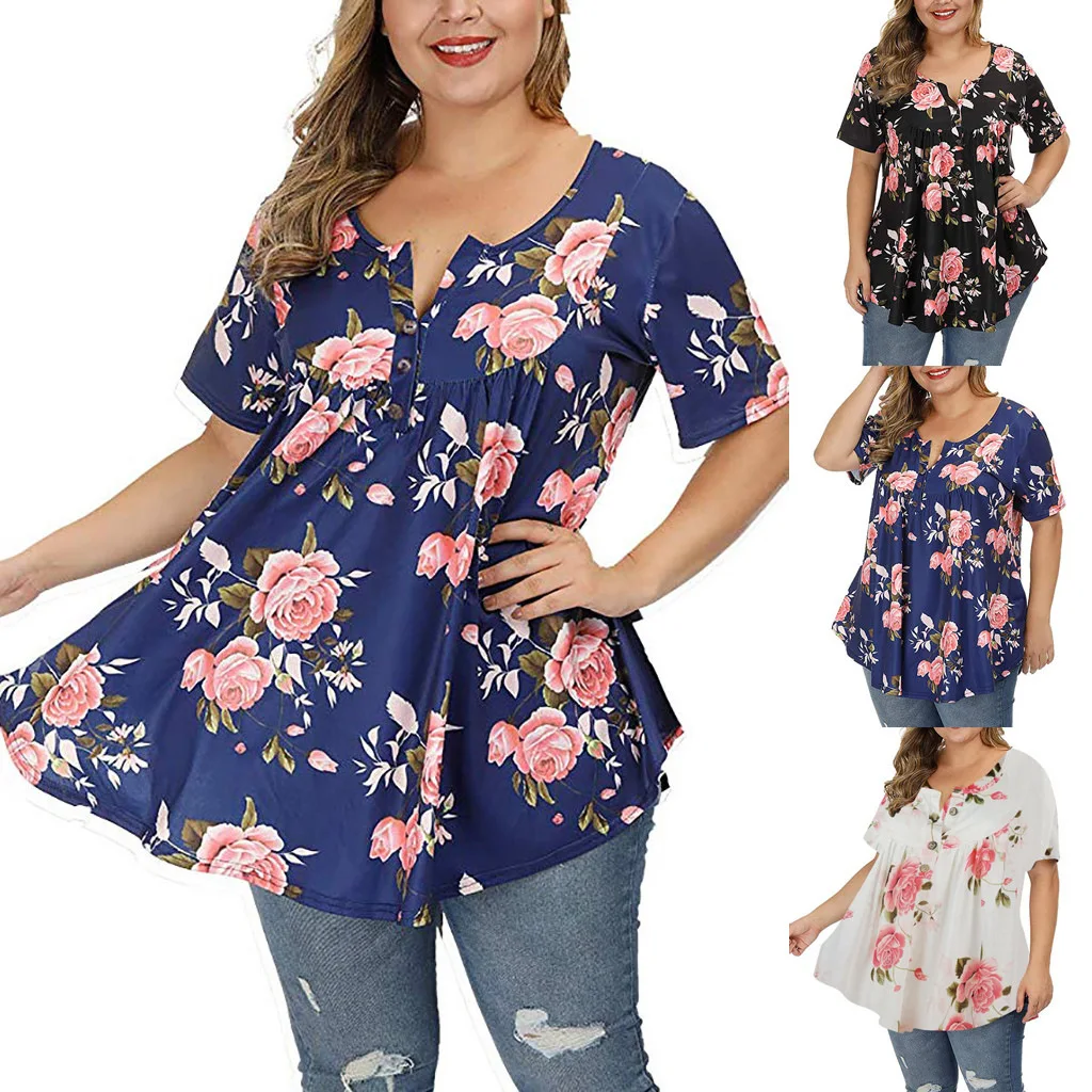 Wish Cross-Border Women's Top 2020 Spring and Summer New Amazon V-neck Button Large Size Printed T-shirt
Wish Cross-Border Women's Top 2020 Spring and Summer New Amazon V-neck Button Large Size Printed T-shirt