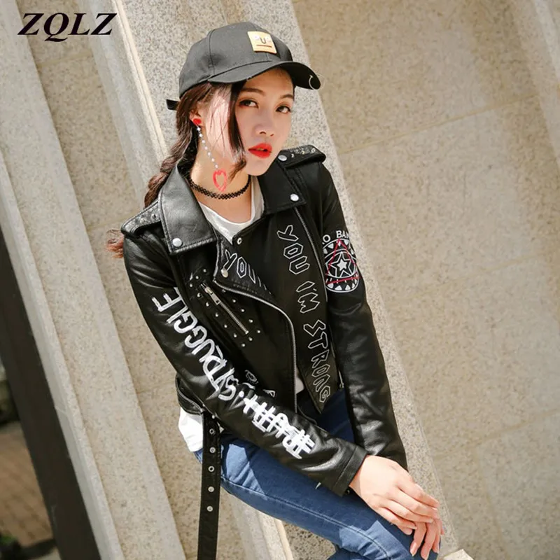 ZQLZ 2021 New Women Autumn Faux Soft Leather Jacket Coat Lady Black Pu Rivet Zipper Epaulet Print Motorcycle Streetwear Overcoat
ZQLZ 2021 New Women Autumn Faux Soft Leather Jacket Coat Lady Black Pu Rivet Zipper Epaulet Print Motorcycle Streetwear Overcoat