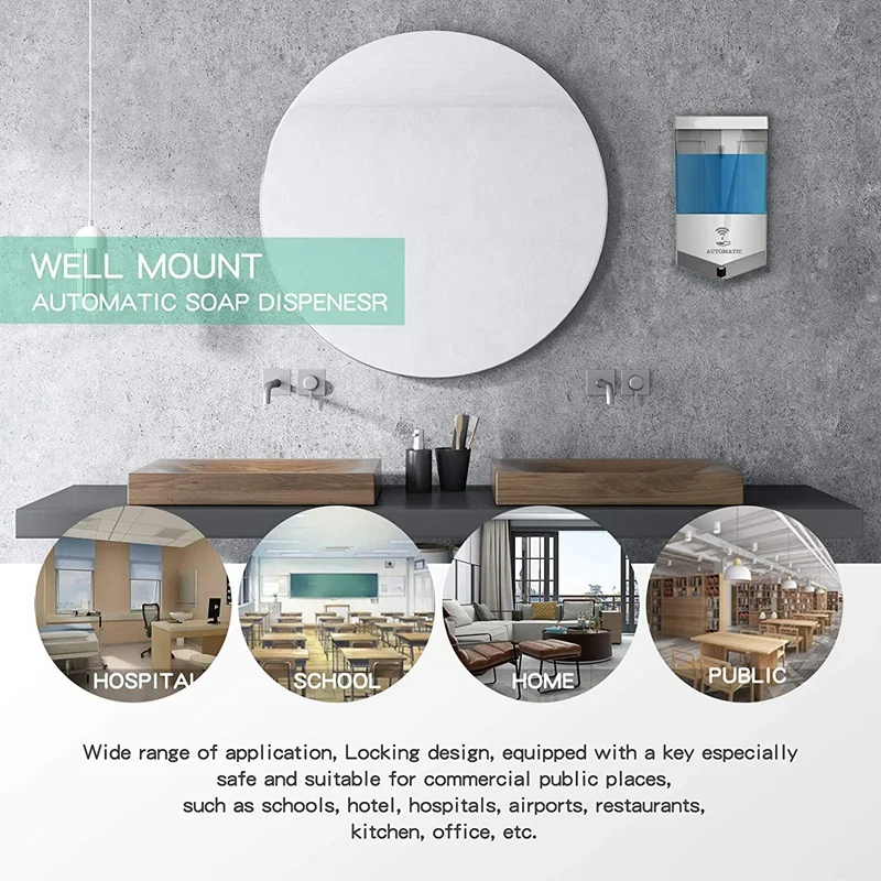 Automatic Touchless Liquid Hand Soap Dispenser Wall Mounted Nail-Free Installation with 600Ml/20.30Oz Bathroom 
Automatic Touchless Liquid Hand Soap Dispenser Wall Mounted Nail-Free Installation with 600Ml/20.30Oz Bathroom