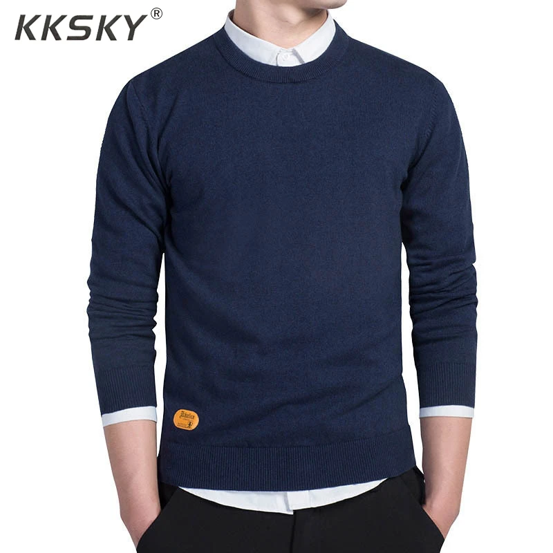 Мужской Хлопковый свитер пуловеры для мужчин с О образным вырезом свитера
