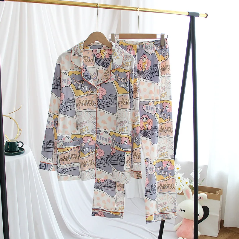 Japanese new style ladies pajamas spring and summer pure cotton long-sleeved trousers cute thin cotton home service suit women
Japanese new style ladies pajamas spring and summer pure cotton long-sleeved trousers cute thin cotton home service suit women