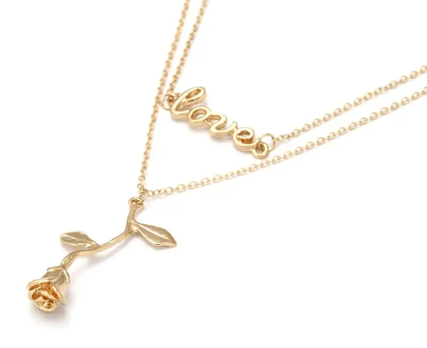 New creative romantic alloy letter rose necklace 
New creative romantic alloy letter rose necklace