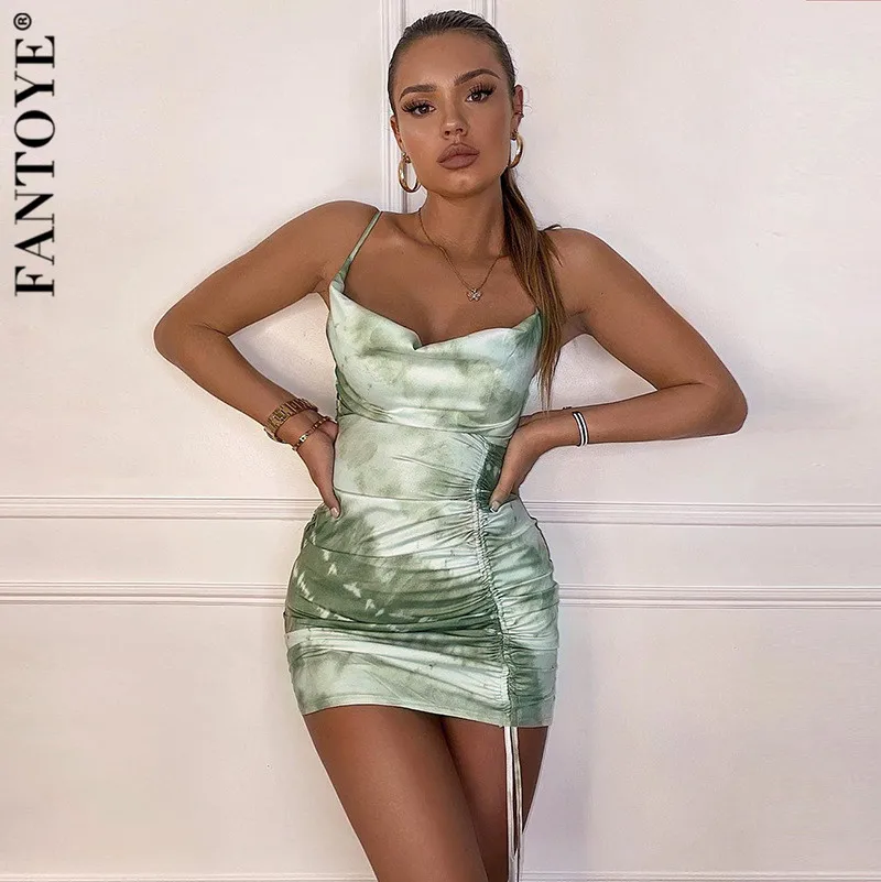 FANTOYE Tie-dye Spaghetti Strap Drawstring Dress Woman Summer Sexy Backless Ruched Skinny Dress Streetwear Fashion Mini Vestidos
FANTOYE Tie-dye Spaghetti Strap Drawstring Dress Woman Summer Sexy Backless Ruched Skinny Dress Streetwear Fashion Mini Vestidos