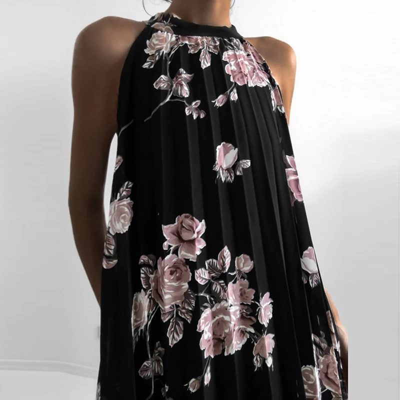 Summer Sleeveless Halter Pleated Party Dress Women Retro Floral Print A-Line Chiffon Dress Spring Casual Loose Office Lady Dress
Summer Sleeveless Halter Pleated Party Dress Women Retro Floral Print A-Line Chiffon Dress Spring Casual Loose Office Lady Dress