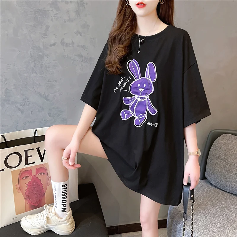 Houthion Women'T-shirt New Loose Plus Size Casual Fashion T Shirt Mid-length Short Sleeve Cartoon Rabbit Print O-neck Top Summer
Houthion Women'T-shirt New Loose Plus Size Casual Fashion T Shirt Mid-length Short Sleeve Cartoon Rabbit Print O-neck Top Summer