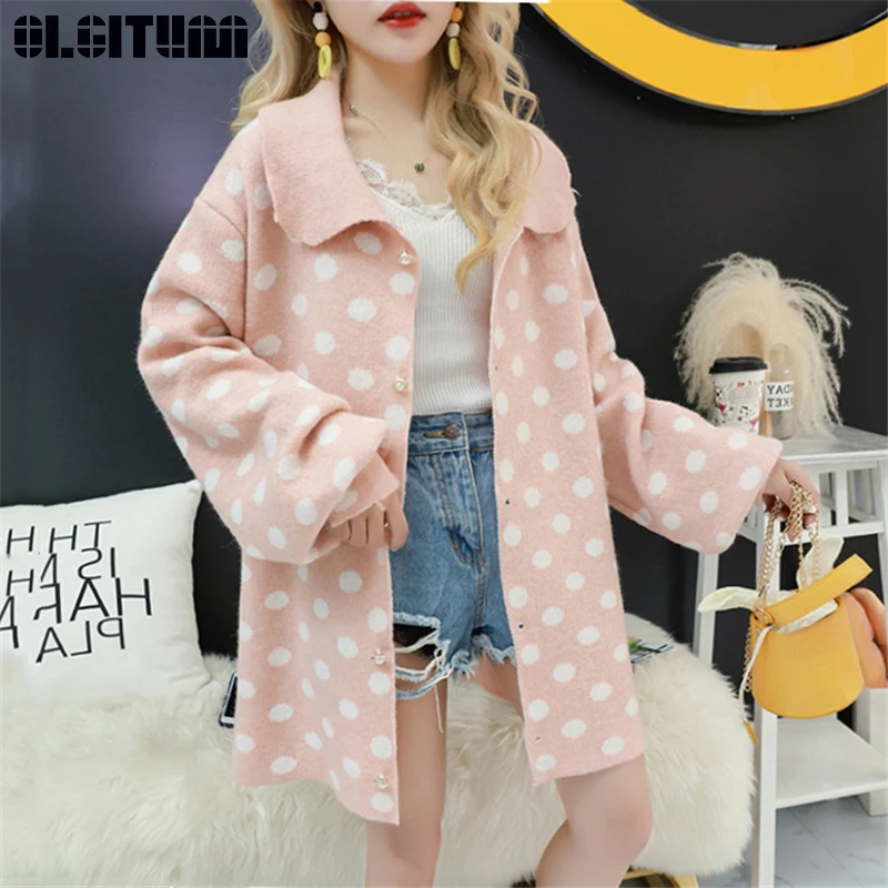 Sweater Coat Female 2020 New Korean Version Wild Spring Autumn Polo Collar Dot Sweater Medium Long Knit Cardiga Women SW1442
Sweater Coat Female 2020 New Korean Version Wild Spring Autumn Polo Collar Dot Sweater Medium Long Knit Cardiga Women SW1442