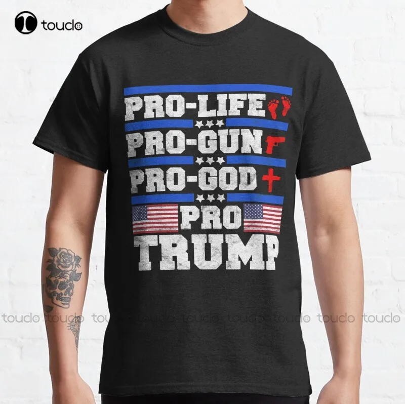 New Pro Life Pro Gun Pro God Pro Trump Classic T-Shirt Cotton Tee Shirt
New Pro Life Pro Gun Pro God Pro Trump Classic T-Shirt Cotton Tee Shirt