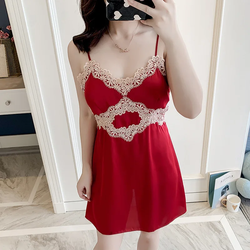 Sexy Women Lace Nightgown Deep V-Neck Backless Faux Silk Spaghetti Strap With Bra Nightdress 2020 Intimate Lingerie M-XXL
Sexy Women Lace Nightgown Deep V-Neck Backless Faux Silk Spaghetti Strap With Bra Nightdress 2020 Intimate Lingerie M-XXL