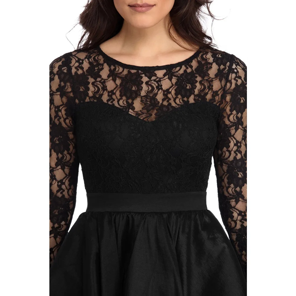 New Ladies Lace Long Sleeve Ladies Dress Round Neck Splicing Waist Swing Dress
New Ladies Lace Long Sleeve Ladies Dress Round Neck Splicing Waist Swing Dress