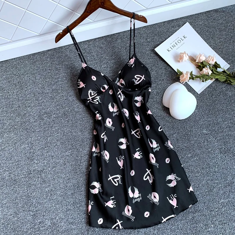 Sexy Sleepwear Silk Like Sling Nightgowns Fashion Comfortable Printed Home Clothes Sleeping Dress Nighties for Women Night Gown
Sexy Sleepwear Silk Like Sling Nightgowns Fashion Comfortable Printed Home Clothes Sleeping Dress Nighties for Women Night Gown