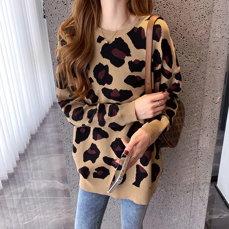 Women Knitted Sweater 2021 Autumn/winter New Loose Round Neck Pullover Print Leopard Knitt Sweater female Harajuku Sweater 909G
Women Knitted Sweater 2021 Autumn/winter New Loose Round Neck Pullover Print Leopard Knitt Sweater female Harajuku Sweater 909G