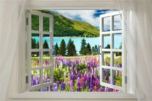 

WINDOW onto lovely lavender mountain scenic poster oil paintings canvas Prints Wall Art For Living Room Bedroom Decor