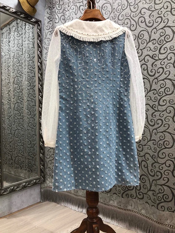 Spring 2021 new women's diamond and beaded color matching stitching large lapel long-sleeved dress 307
Spring 2021 new women's diamond and beaded color matching stitching large lapel long-sleeved dress 307