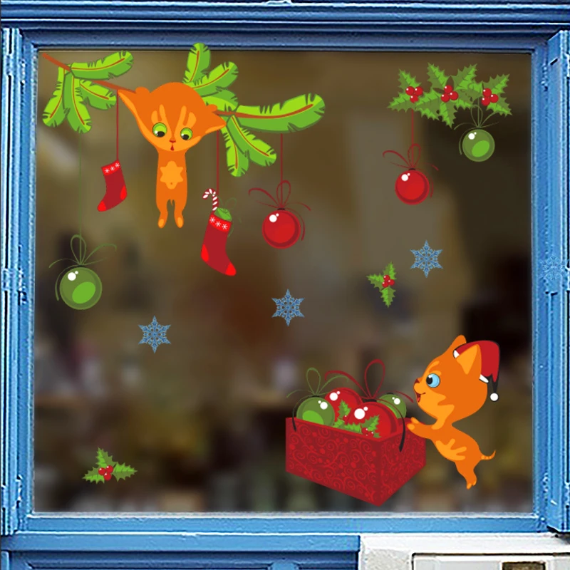 Merry Christmas Cat Bells Sock 50*70cm Wall Stickers Store Window Home Decor Cartoon Animal Wall Decals Art New Year PVC Poster
Merry Christmas Cat Bells Sock 50*70cm Wall Stickers Store Window Home Decor Cartoon Animal Wall Decals Art New Year PVC Poster