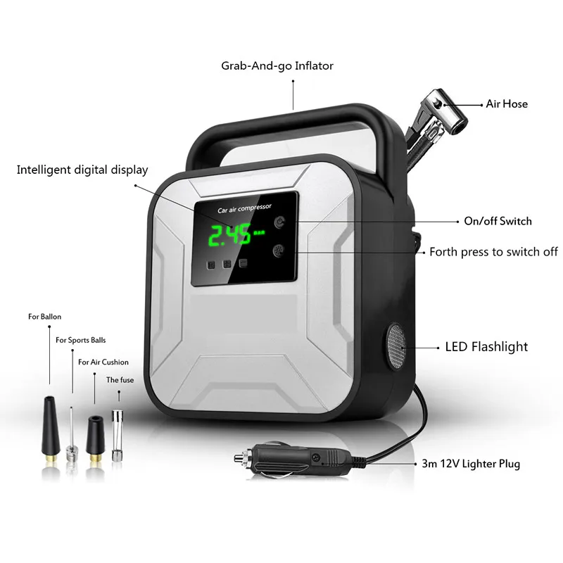 HF 001 Digital Tire Inflator DC 12V Portable Pump 150 PSI Car Air Compressor Electric Air Compressor Automatic Portable Pump
HF 001 Digital Tire Inflator DC 12V Portable Pump 150 PSI Car Air Compressor Electric Air Compressor Automatic Portable Pump