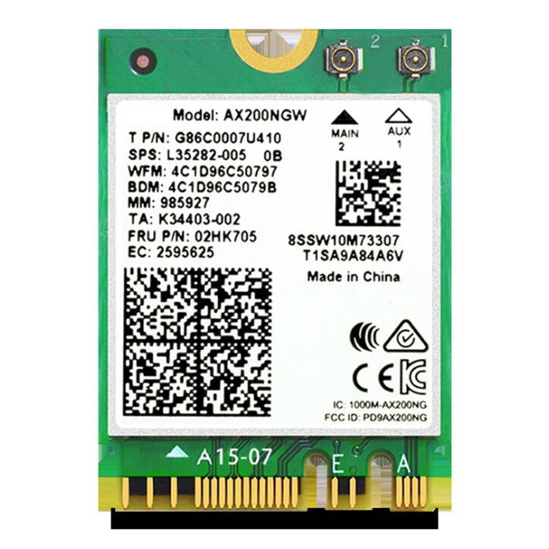 Двухдиапазонный беспроводной M.2 Wifi 6 для AX200 2974 Мбит/с Bluetooth 5,0 802,11 MU-MIMO NGFF сетевая карта для ноутбука Windows 10
Двухдиапазонный беспроводной M.2 Wifi 6 для AX200 2974 Мбит/с Bluetooth 5,0 802,11 MU-MIMO NGFF сетевая карта для ноутбука Windows 10