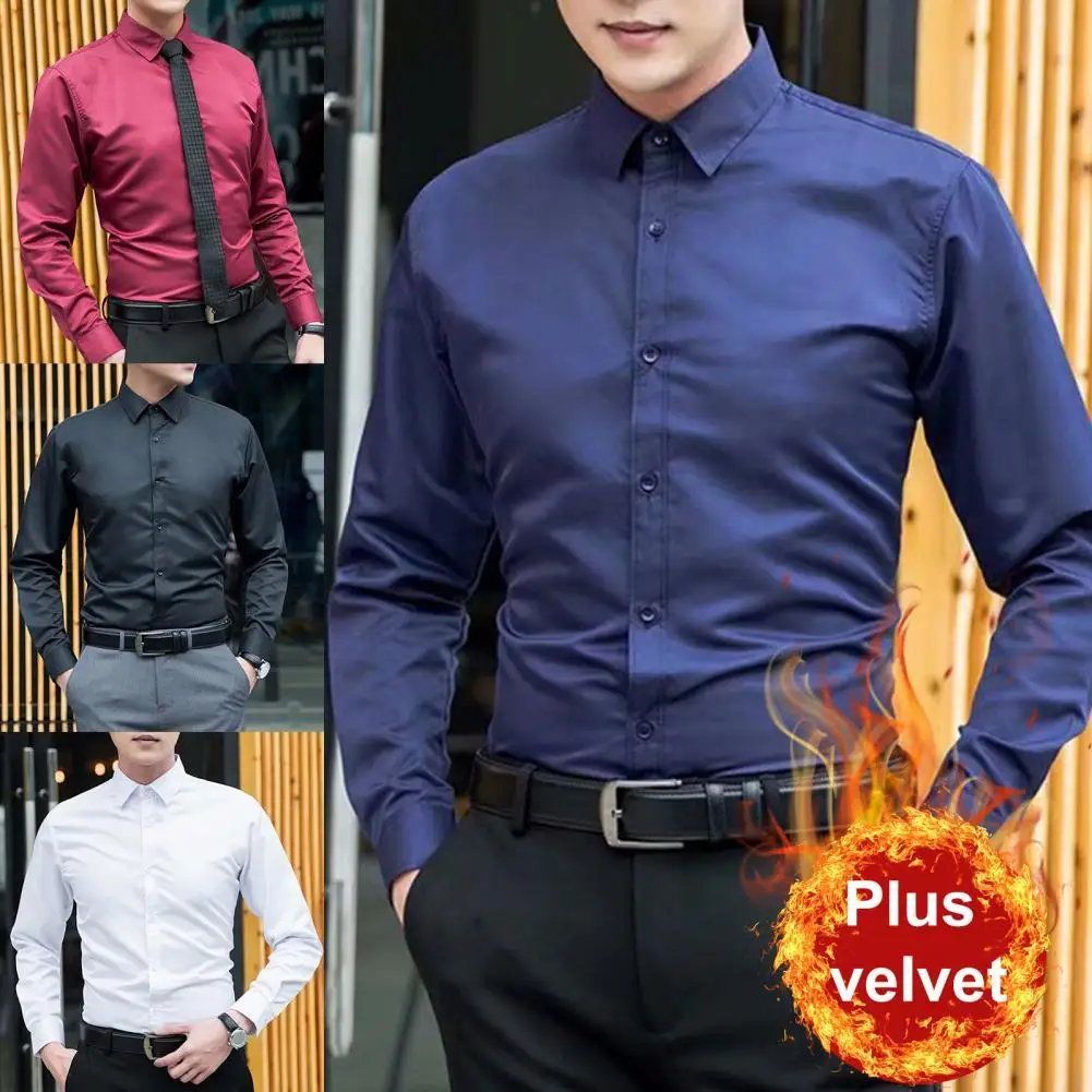 Autumn Men's T-Shirt Solid Color Plush Warm Single-breasted Lapel Men Shirt for Work
Autumn Men's T-Shirt Solid Color Plush Warm Single-breasted Lapel Men Shirt for Work