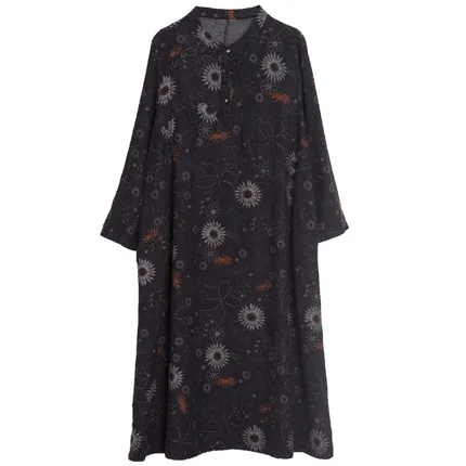 COIGARSAM Cotton Linen Women dress New Spring Loose Floral Print Dresses Blue Black 9850
COIGARSAM Cotton Linen Women dress New Spring Loose Floral Print Dresses Blue Black 9850