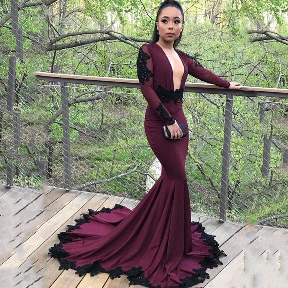 Женское вечернее платье с юбкой-годе, V-образным вырезом и длинным рукавом 
Женское вечернее платье с юбкой-годе, V-образным вырезом и длинным рукавом