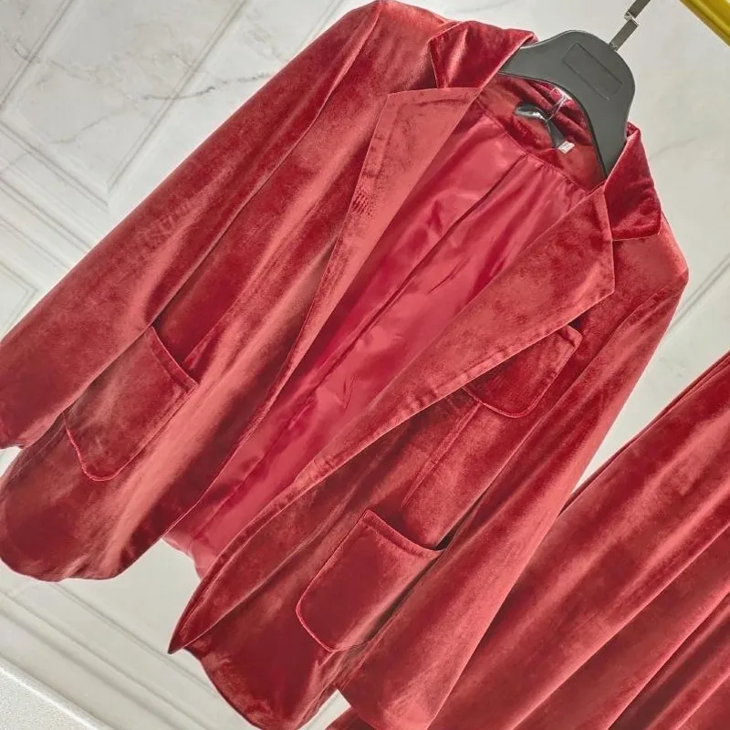New Designer Women Loose Fit Velvet Long Wide Leg Pants Blazer Suit Two Piece Set Office Ladies Outfits Elastic Waist Suits Sets
New Designer Women Loose Fit Velvet Long Wide Leg Pants Blazer Suit Two Piece Set Office Ladies Outfits Elastic Waist Suits Sets