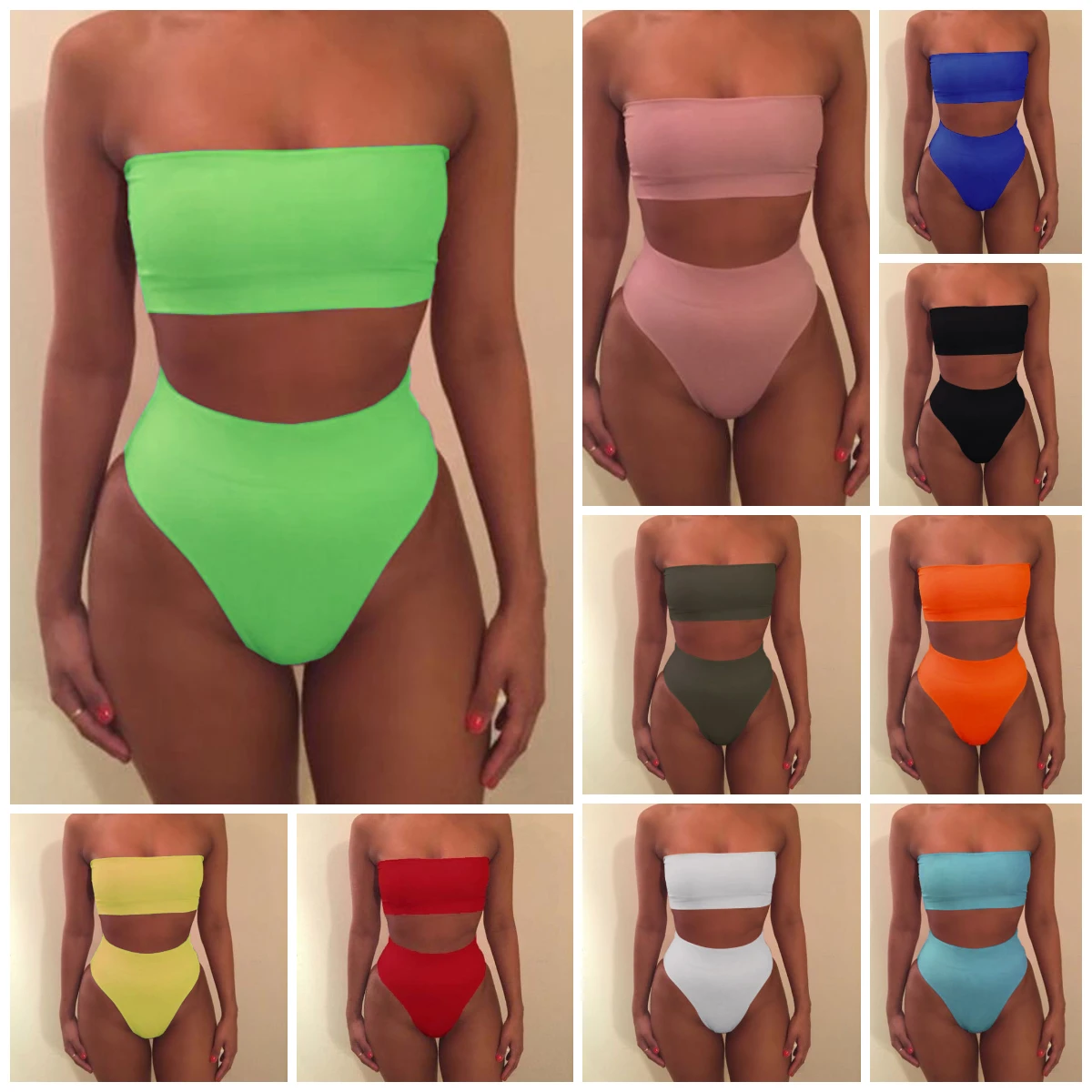 Ladies Swimsuit Solid Color Tube Top Slim Two Piece Bikini Seamless Fashion Multiple Colour Summer Beach Hot Girl Swimwear
Ladies Swimsuit Solid Color Tube Top Slim Two Piece Bikini Seamless Fashion Multiple Colour Summer Beach Hot Girl Swimwear