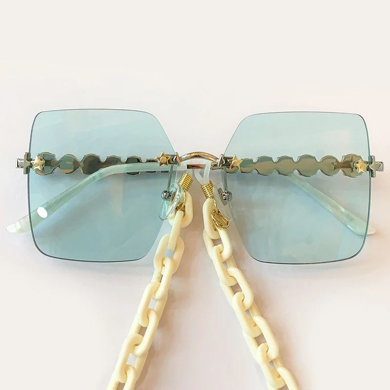 Rimless Square Sunglasses Women Luxury Vintage Big Sun Glasses With Chain Shades For Women Zonnebril Dames
Rimless Square Sunglasses Women Luxury Vintage Big Sun Glasses With Chain Shades For Women Zonnebril Dames