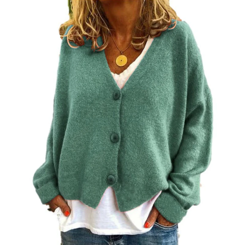 Plus Size Ladies Button Knit Cardigan Loose V Neck Long Sleeve Autumn Sweater Cardigans Coat Tops Blue Red Solid Female Outfits
Plus Size Ladies Button Knit Cardigan Loose V Neck Long Sleeve Autumn Sweater Cardigans Coat Tops Blue Red Solid Female Outfits